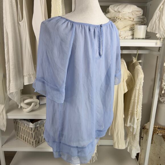Elle women's size Large semi sheer light blue soft girl blouse #2500 - Picture 3 of 8
